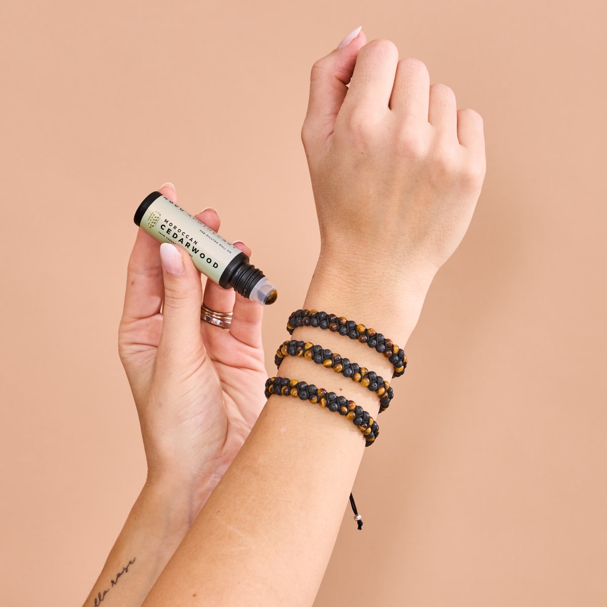 MOROCCAN CEDARWOOD ESSENTIAL OIL TIGER EYE LAVA ROCK MINI DIFFUSER BRACELET