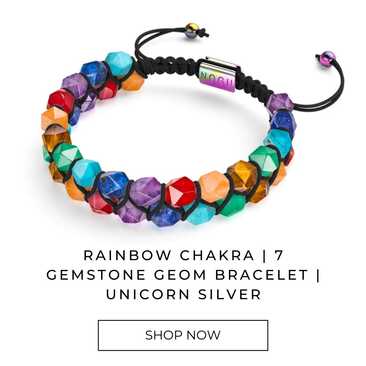 Rainbow Chakra | 7 Gemstone Geom Bracelet | Unicorn Silver