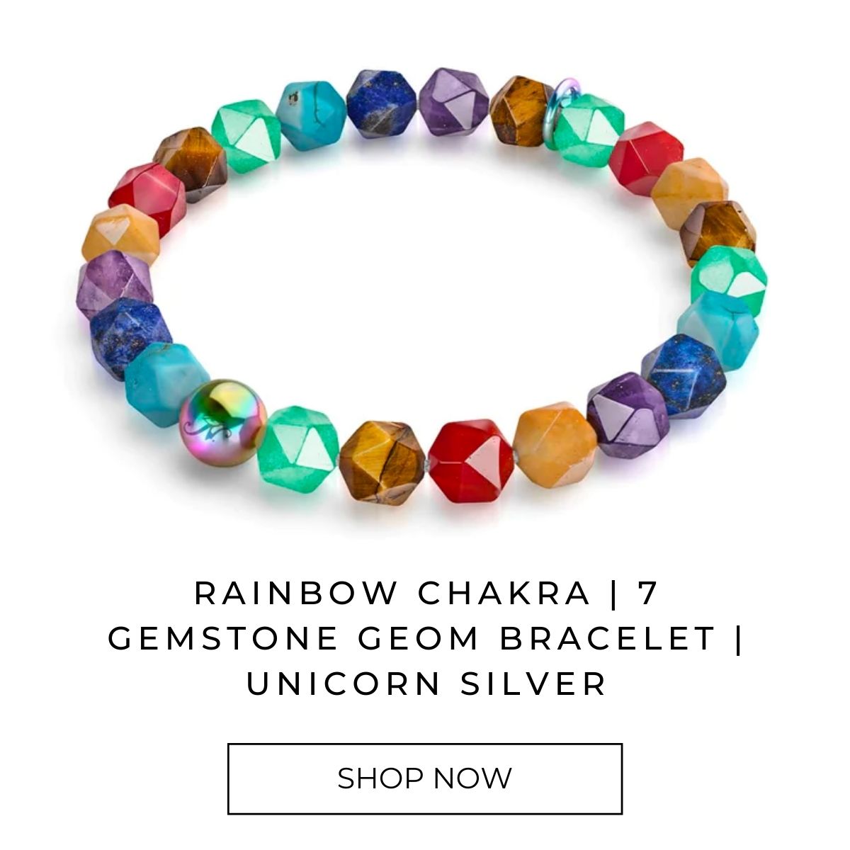 Rainbow Chakra | 7 Gemstone Geom Bracelet | Unicorn Silver