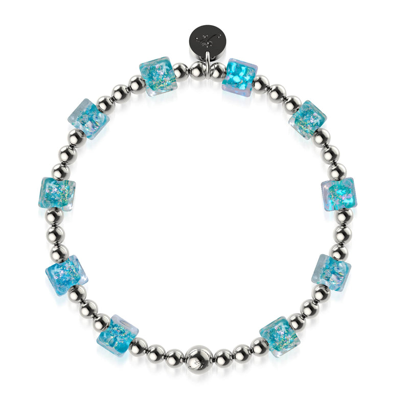 Teal Sorbet Firework Glass Cube Bracelet 2-Set