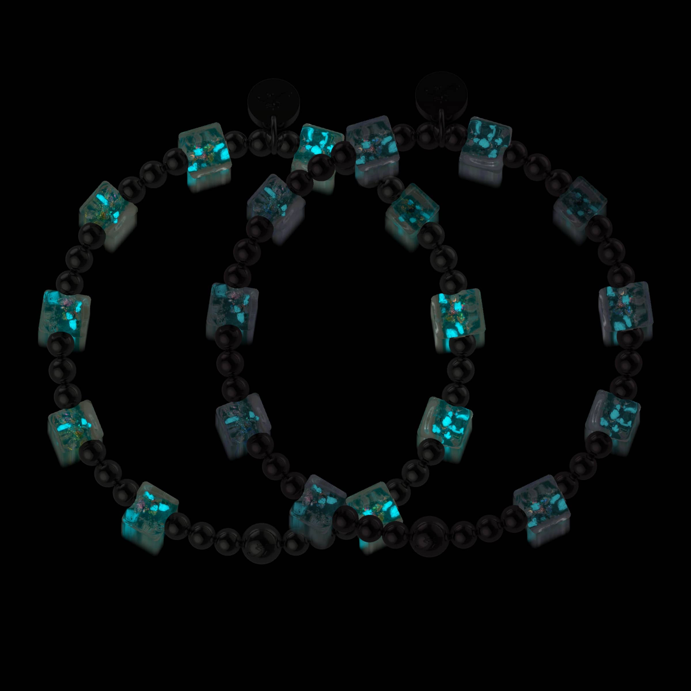 Teal Sorbet Firework Glass Cube Bracelet 2-Set