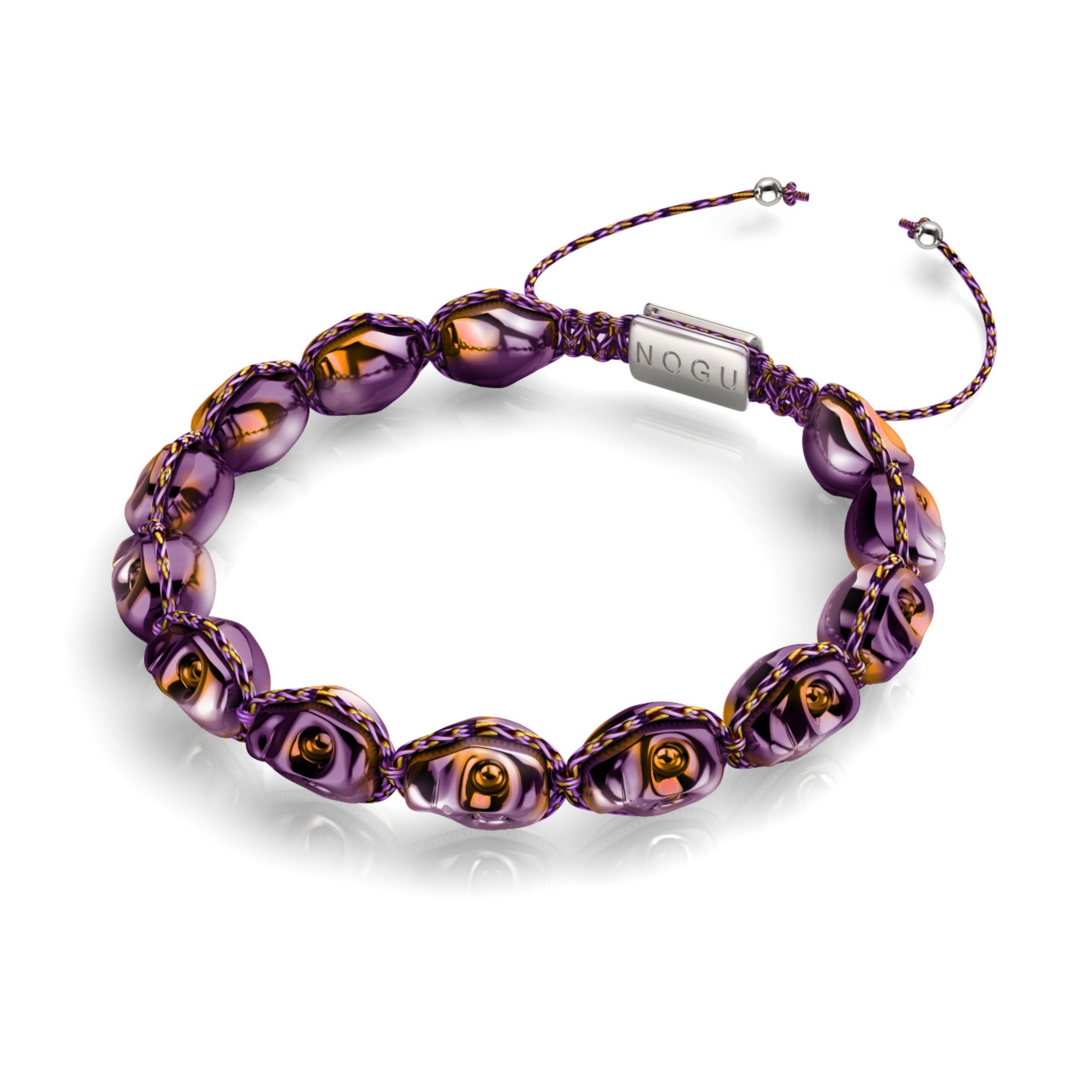 Nyx | Purple Hematite Skulls x Violet GloWeave | Macrame Bracelet