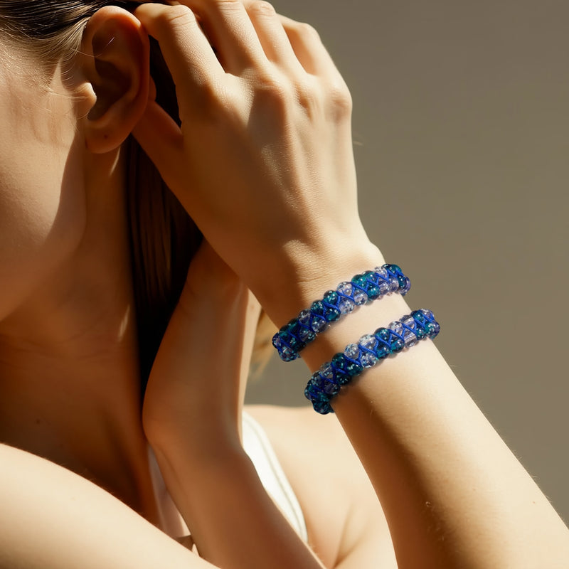 Flamme aigue-marine | Flamme lapis x aigue-marine | Bracelet en verre double luciole