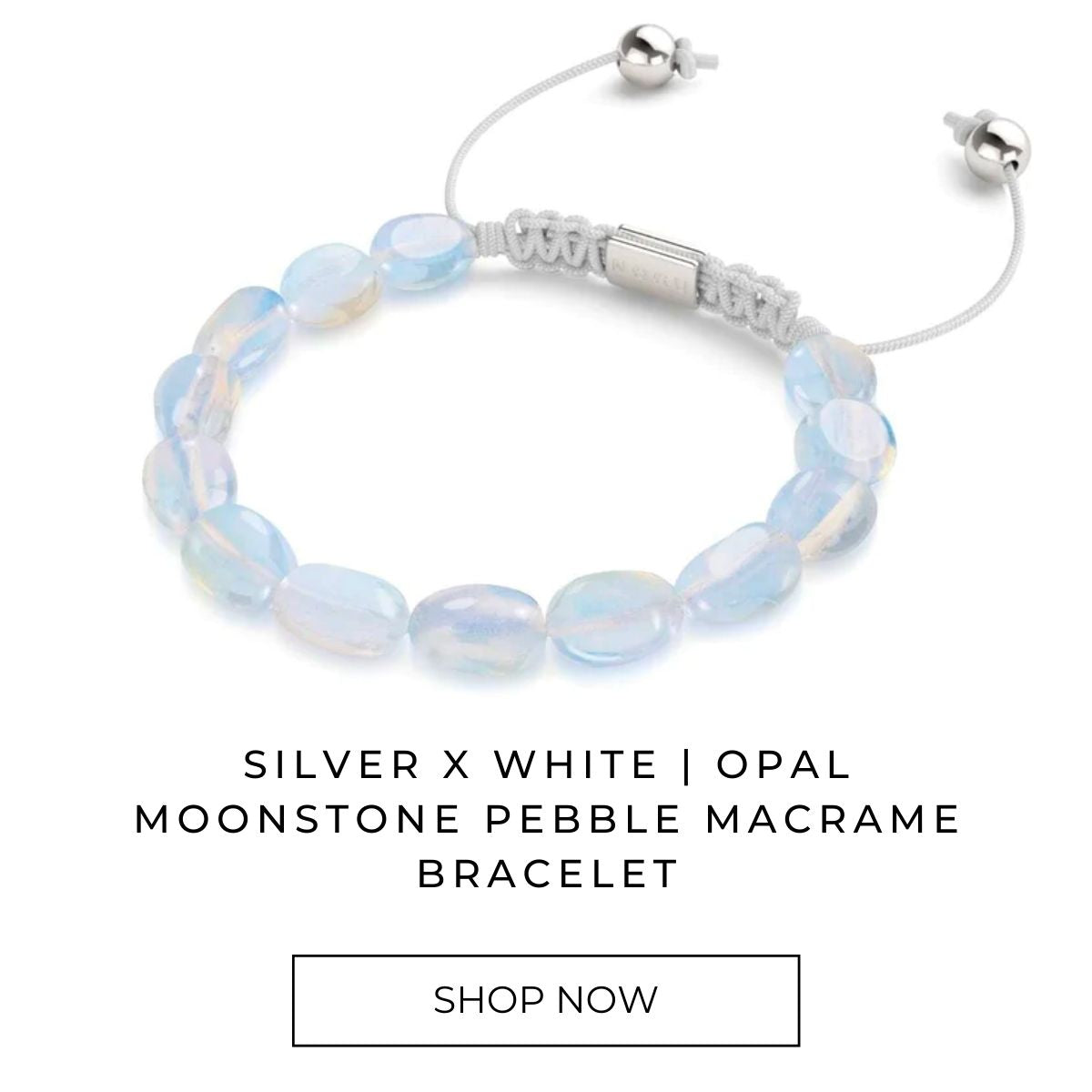 Silver x White | Opal Moonstone Pebble Macrame Bracelet