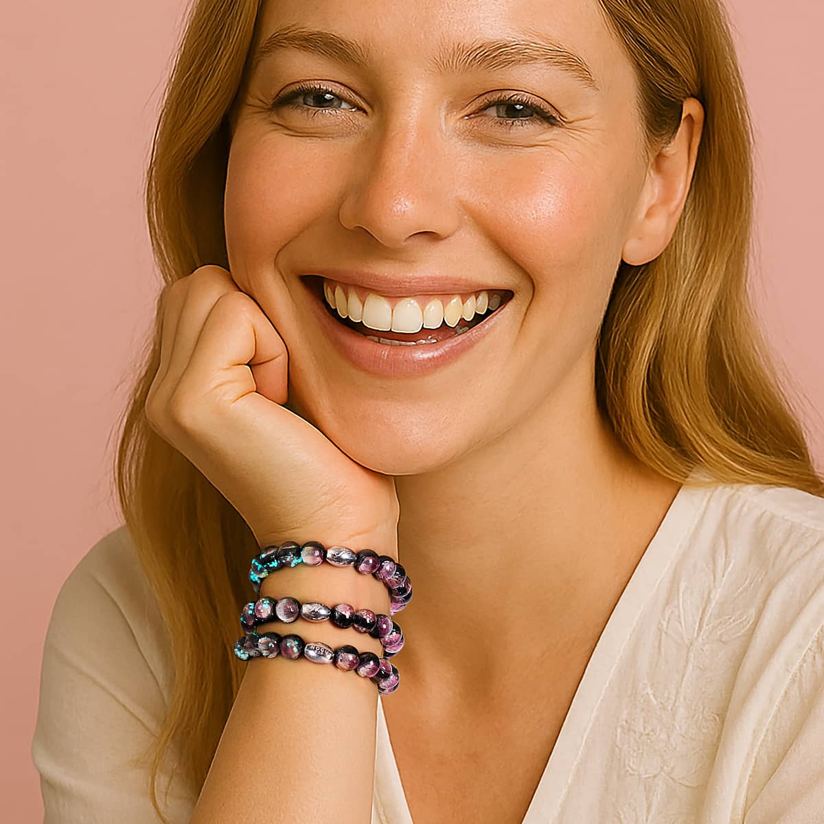 Bracelet en verre lunaire en argent sterling 925 avec lune violette