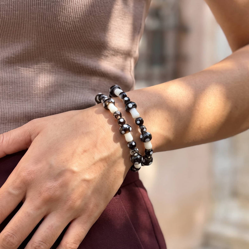 Neon Noir | .925 Argent Sterling | Bracelet Deluxe Firefly Glass Champignon