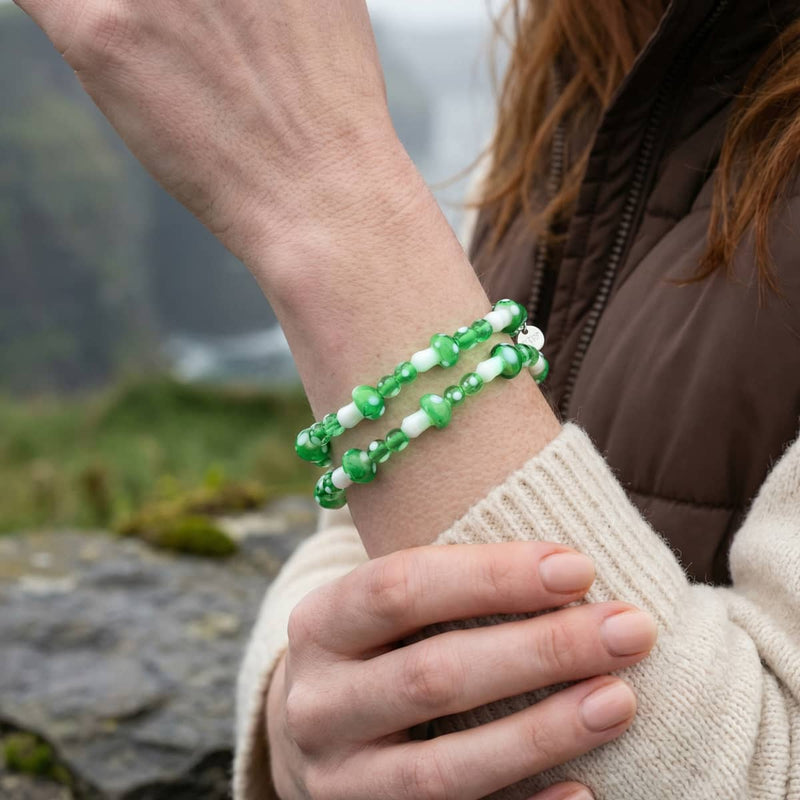 One Up | .925 Sterling Silver | Deluxe Firefly Glass Mushroom Bracelet