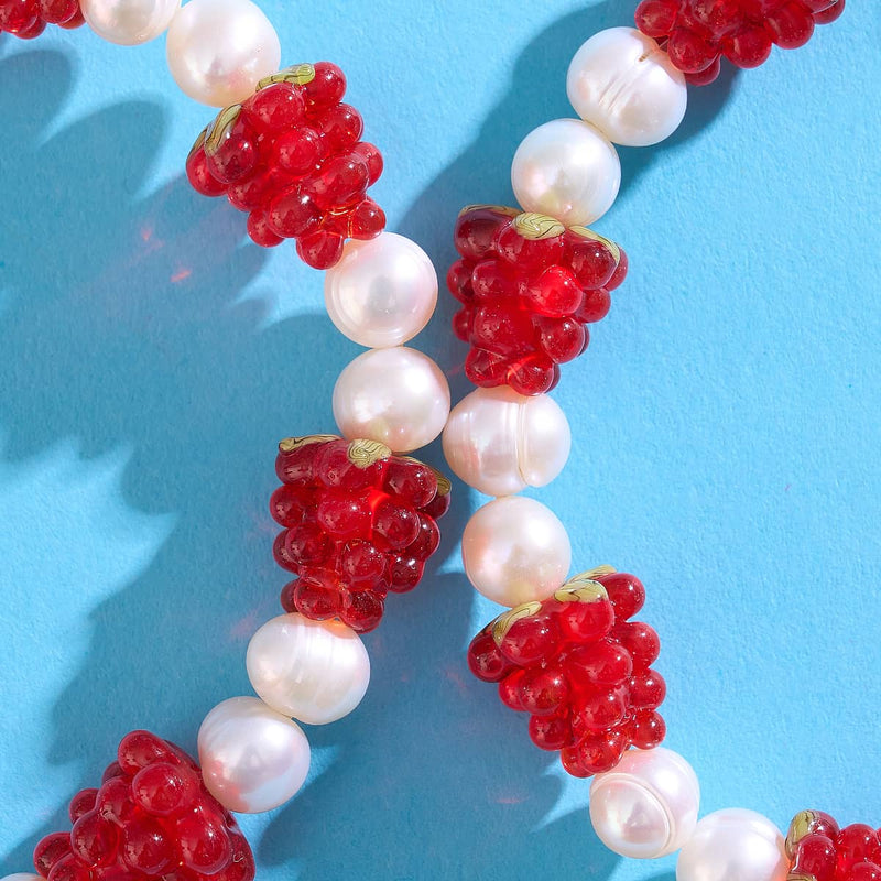Raspberry x Ivory Pearl | .925 Sterling Silver | Berry Bracelet