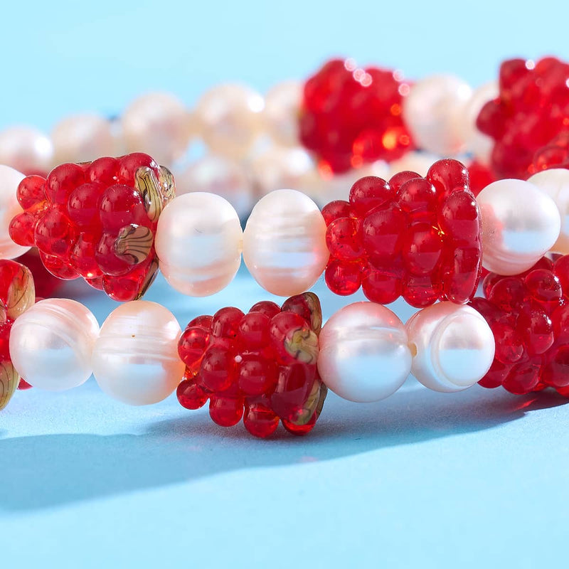 Raspberry x Ivory Pearl | .925 Sterling Silver | Berry Bracelet