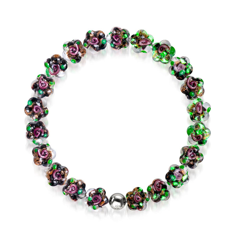 Liquorice Lilly | .925 Sterling Silver | Firefly Glass Flower Bracelet