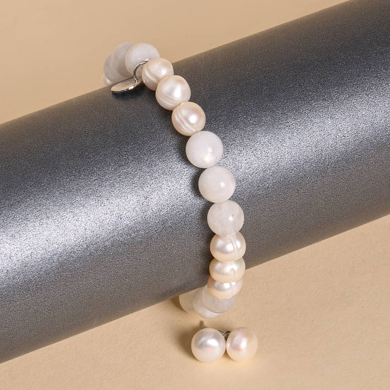 Mother of the Moon AAA Moonstone & Pearl Bracelet & Earring Set