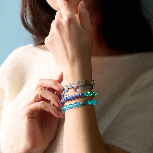 Bracelet boule à neige en verre avec motif de glace aigue-marine | Firefly