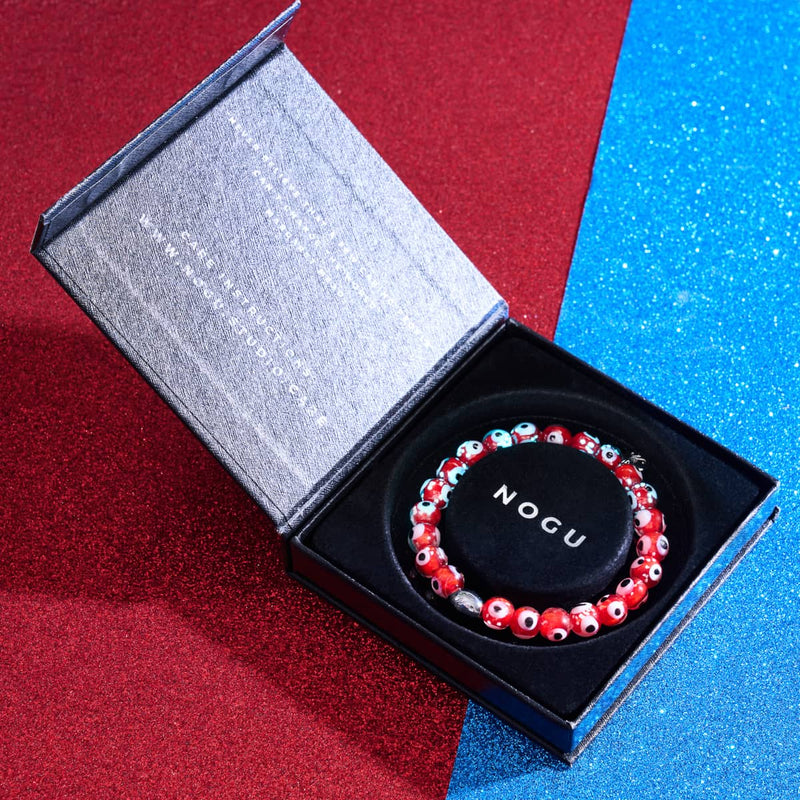 Bracelet en verre Firefly Evil Eye en argent sterling 925 rouge