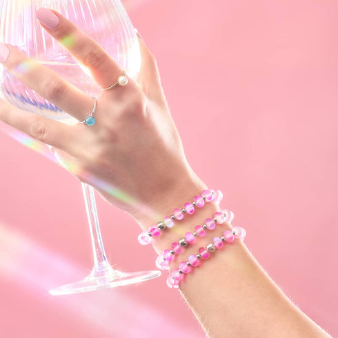 Bracelet Macaron en Verre Sirène Magenta | Argent