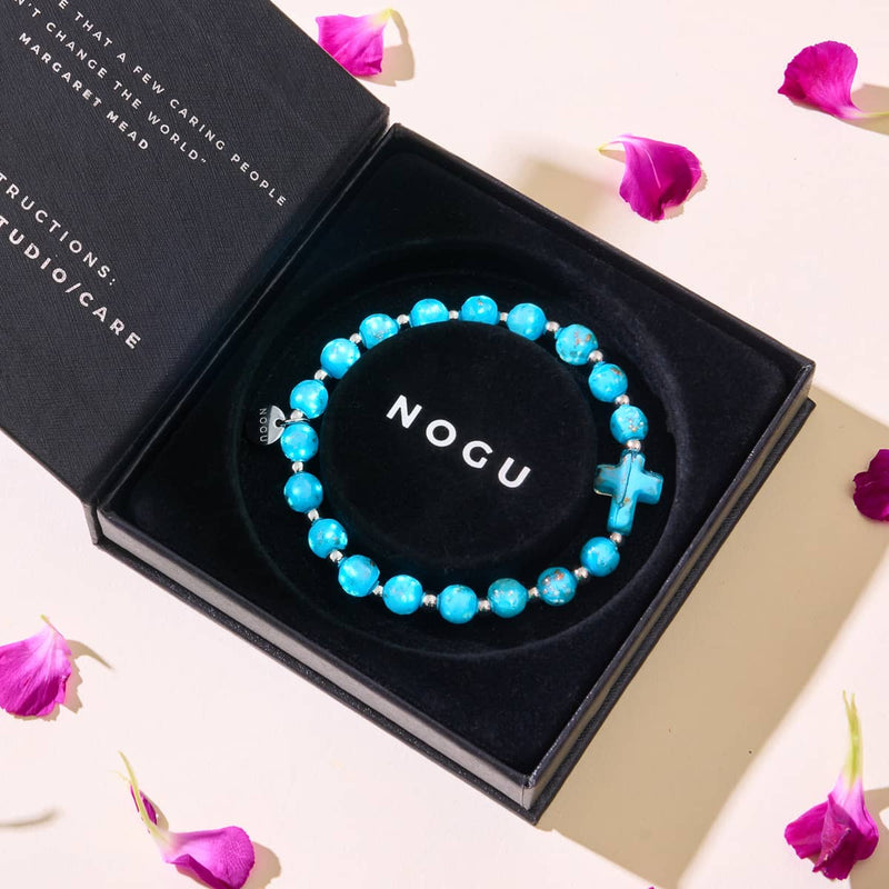 Cerulean | Silver | Firefly Glass Cross Bracelet