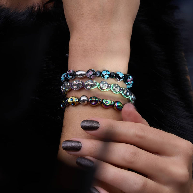 Orchidée noire | Argent sterling 925 | Bracelet en verre Firefly Blossom