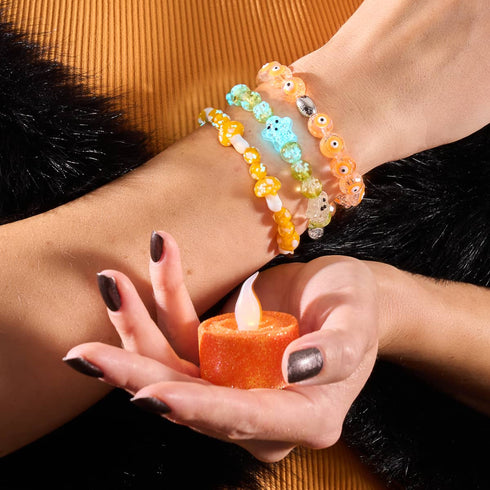 Bracelet de luxe en forme de champignon en verre Firefly en argent sterling 925 orange