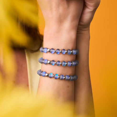 Bracelet Macaron en Verre Sirène Gris | Argent