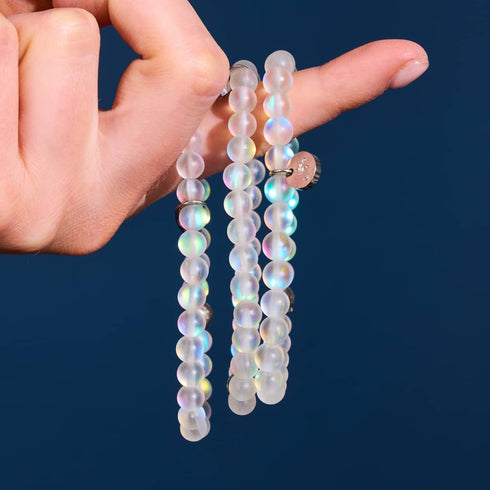 Arc-en-ciel blanc | Argent sterling .925 | Bracelet de perles de verre sirène