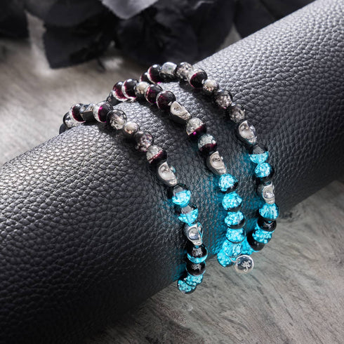 Malédiction de la tombée de la nuit | Argent sterling 925 | Bracelet tête de mort en verre Firefly
