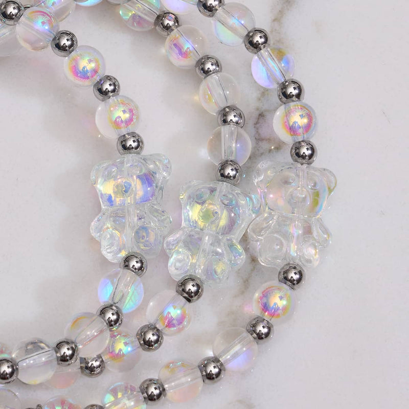 Bracelet Ours Double Shimmer Licorne Blanc | Argent