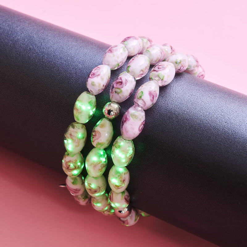 Roses roses | Argent sterling 925 | Bracelet de jardin en verre Firefly