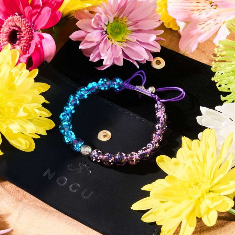 Purple Elixir | Argent | Bracelet en macramé en verre Firefly