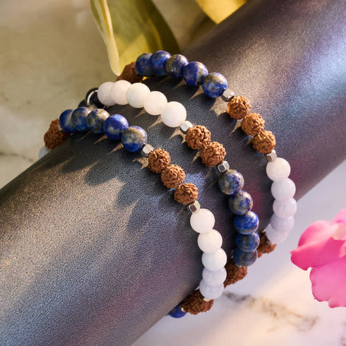 Groundwater | Aquamarine x Lapis x Rudraksha |  Mala Bracelet