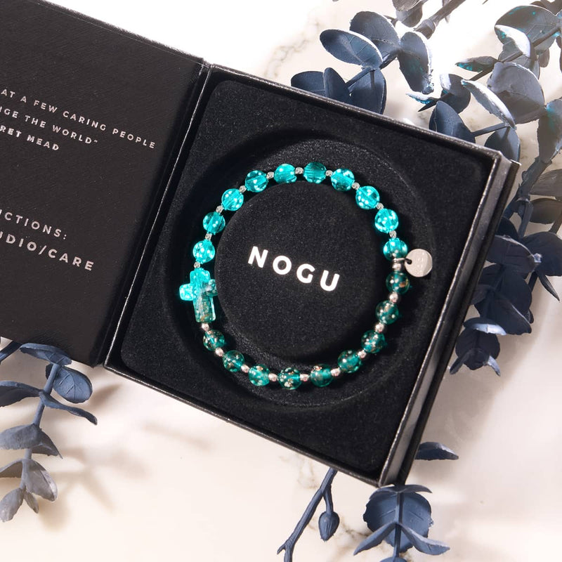 Bracelet en verre Firefly Cross bleu sarcelle | argent