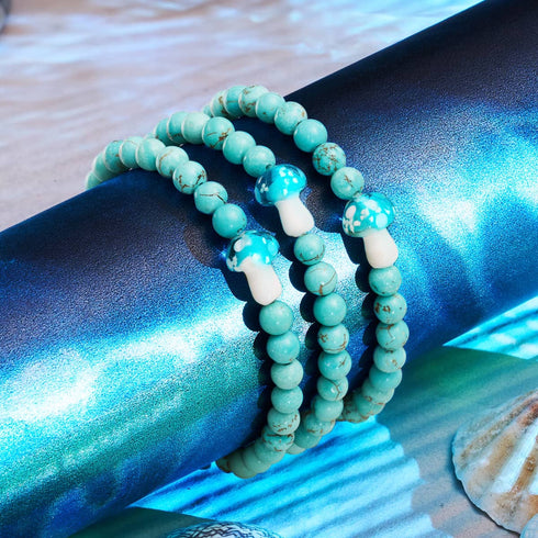 Bracelet en pierre précieuse en forme de champignon en verre Firefly en turquoise | argent sterling 925