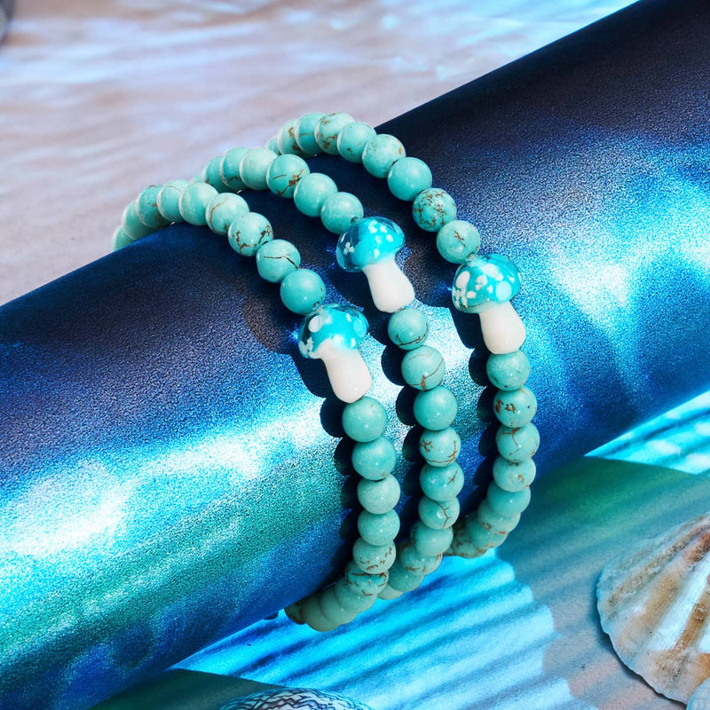 Bracelet en pierre précieuse en forme de champignon en verre Firefly en turquoise | argent sterling 925