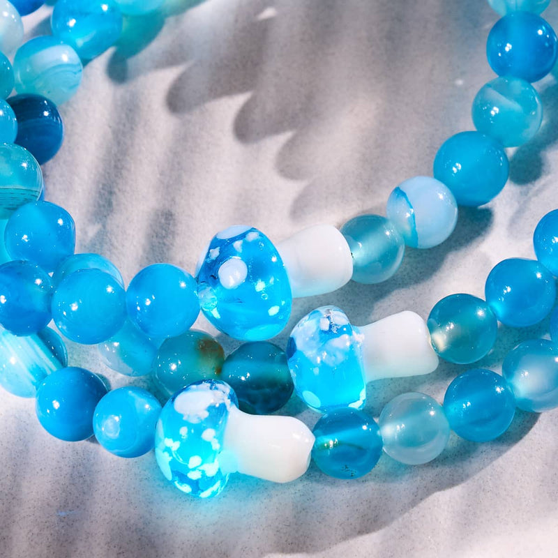 Bracelet en agate bleu clair | Argent sterling 925 | Pierre précieuse en forme de champignon en verre Firefly