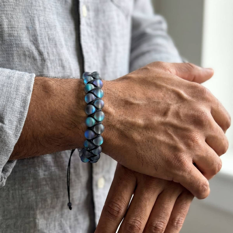 Gris | Argent | Bracelet Verre Double Sirène