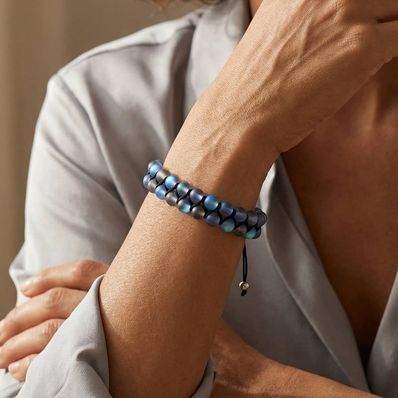 Gris | Argent | Bracelet Verre Double Sirène