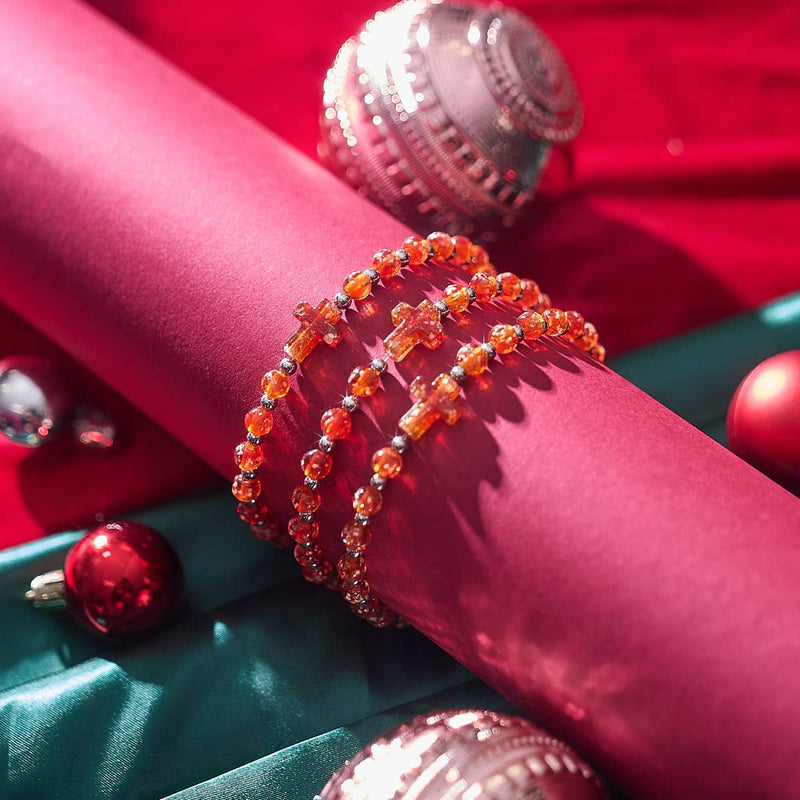 Ember | Silver | Firefly Glass Cross Bracelet