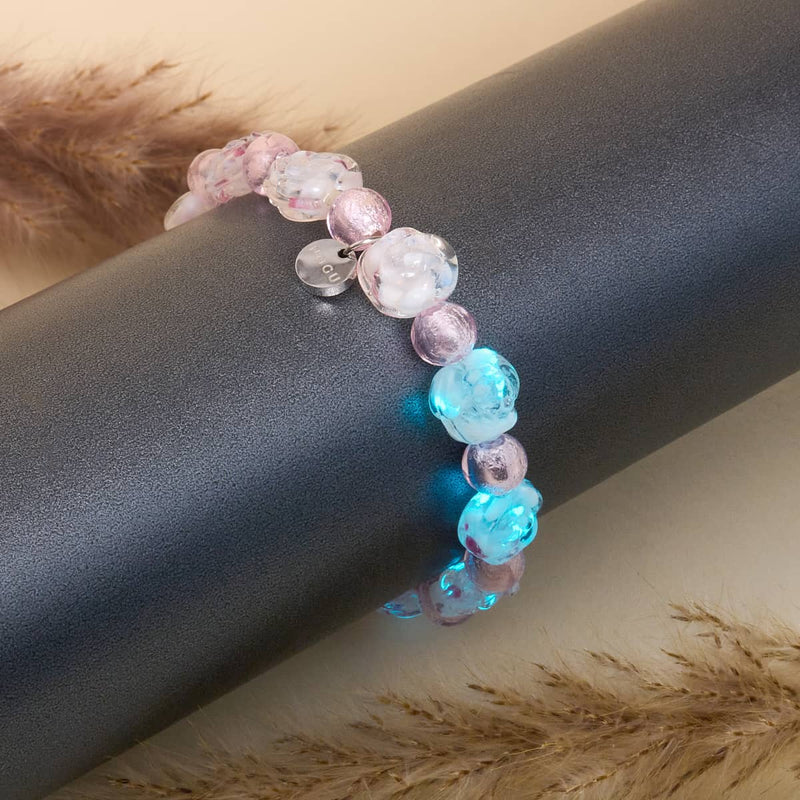 Pink Peony Firefly Glass Bloom & Silver Foil Bracelet