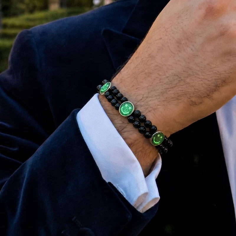 Black Agate x Midnight Luminous Enamel | Smile Bracelet