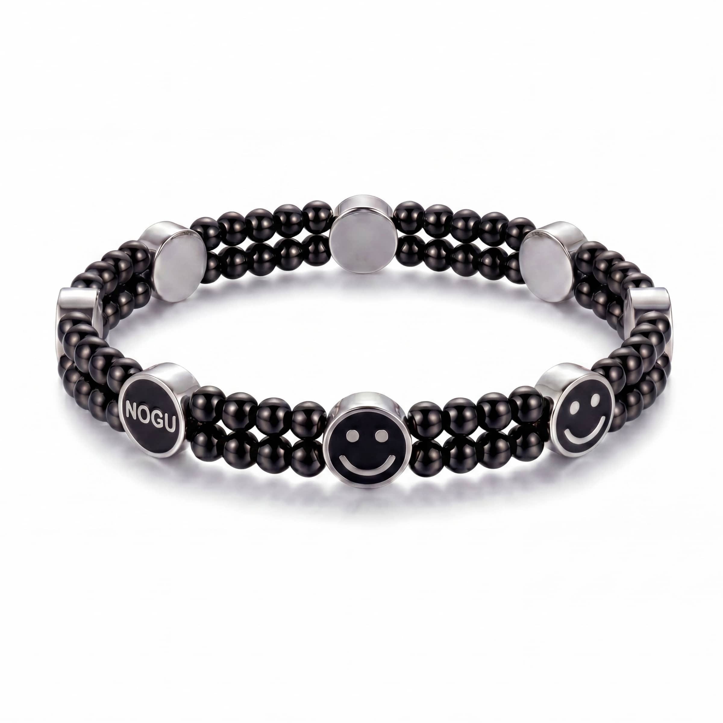 Black Agate x Midnight Luminous Enamel | Smile Bracelet