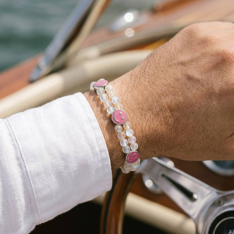 Rainbow White Mermaid Glass x Pink Luminous Enamel | Smile Bracelet
