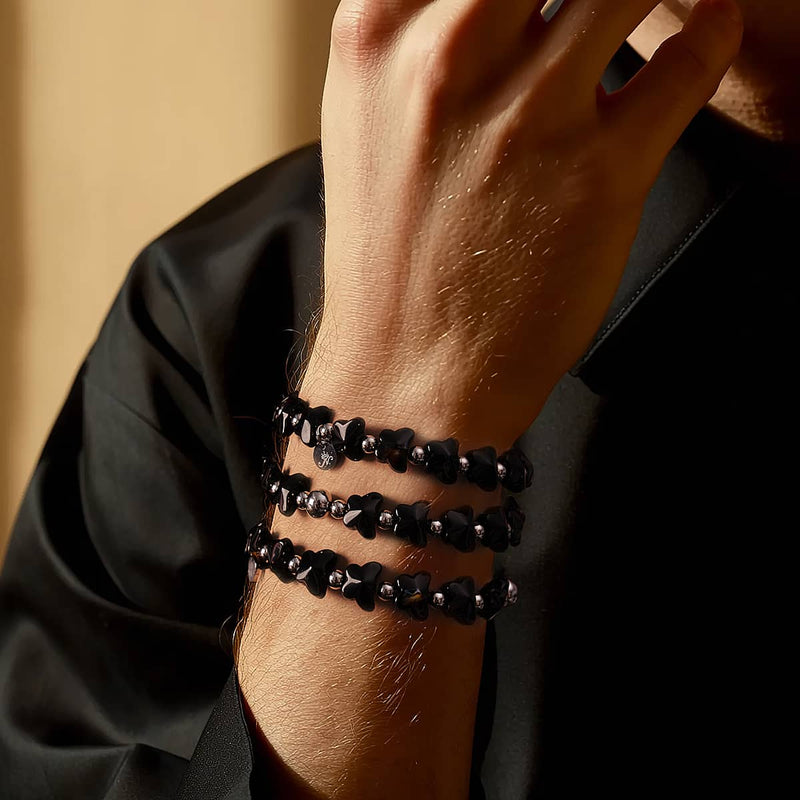 Obsidian Storm | Gem Glass Butterfly Bracelet