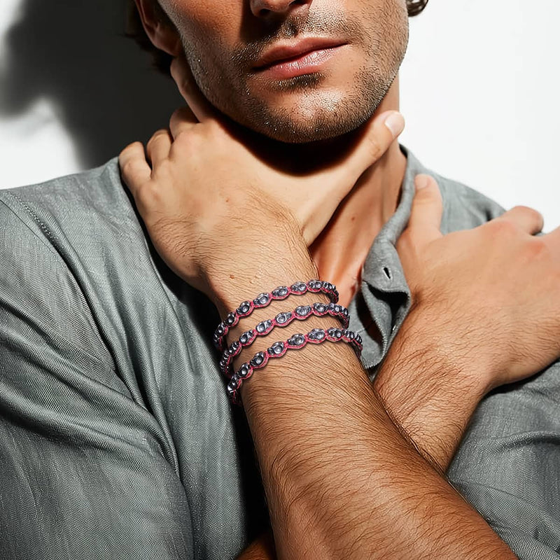 Blush Nocturne | Silver Hematite Skulls x Pink GloWeave | Macrame Bracelet