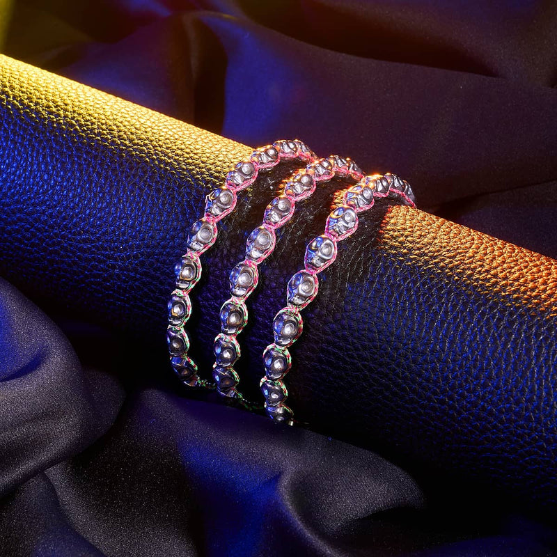 Blush Nocturne | Silver Hematite Skulls x Pink GloWeave | Macrame Bracelet