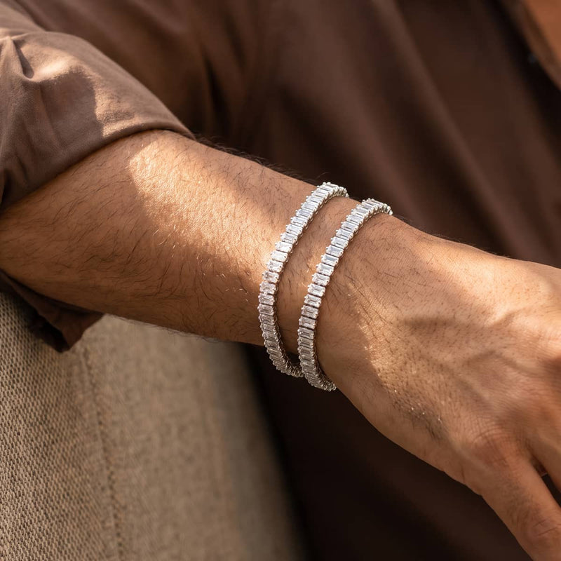 Cristal coupé baguette x Rhodium | Bracelet de tennis
