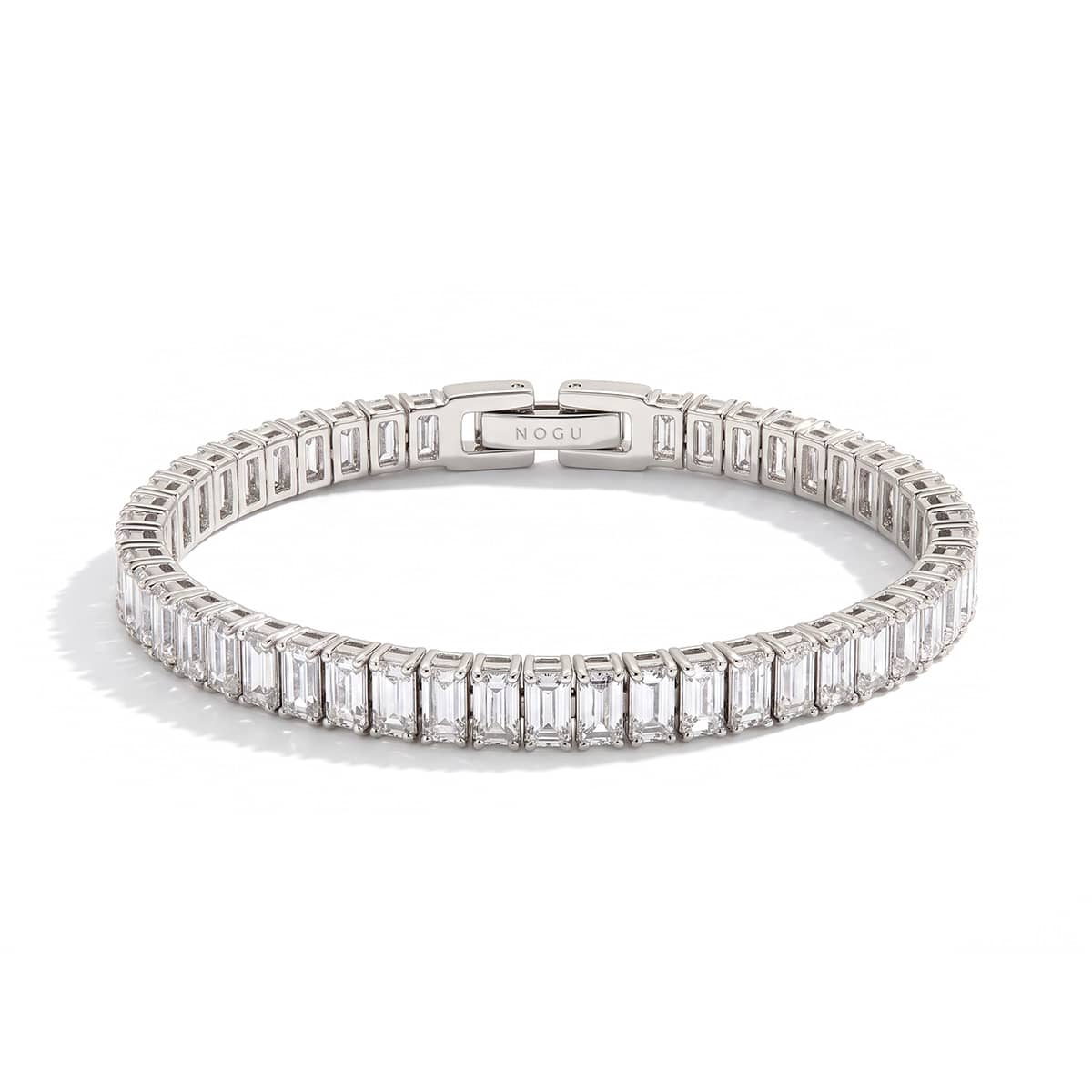 Cristal coupé baguette x Rhodium | Bracelet de tennis