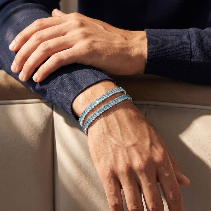 Baguette Aigue-marine Cristal coupé x Rhodium | Bracelet de tennis