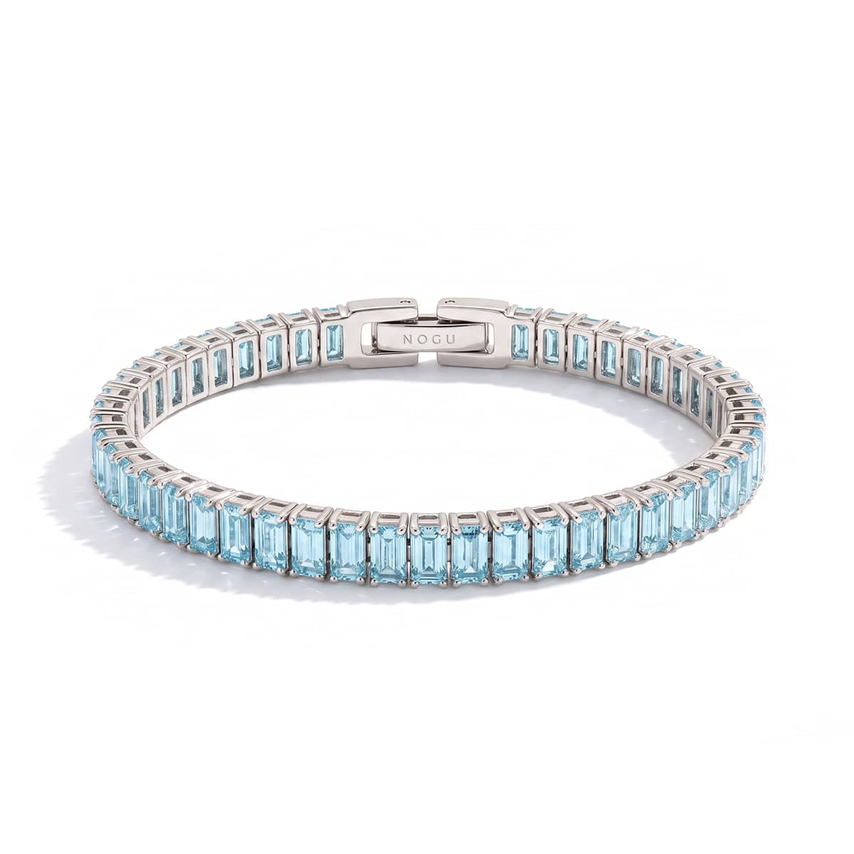 Baguette Aigue-marine Cristal coupé x Rhodium | Bracelet de tennis