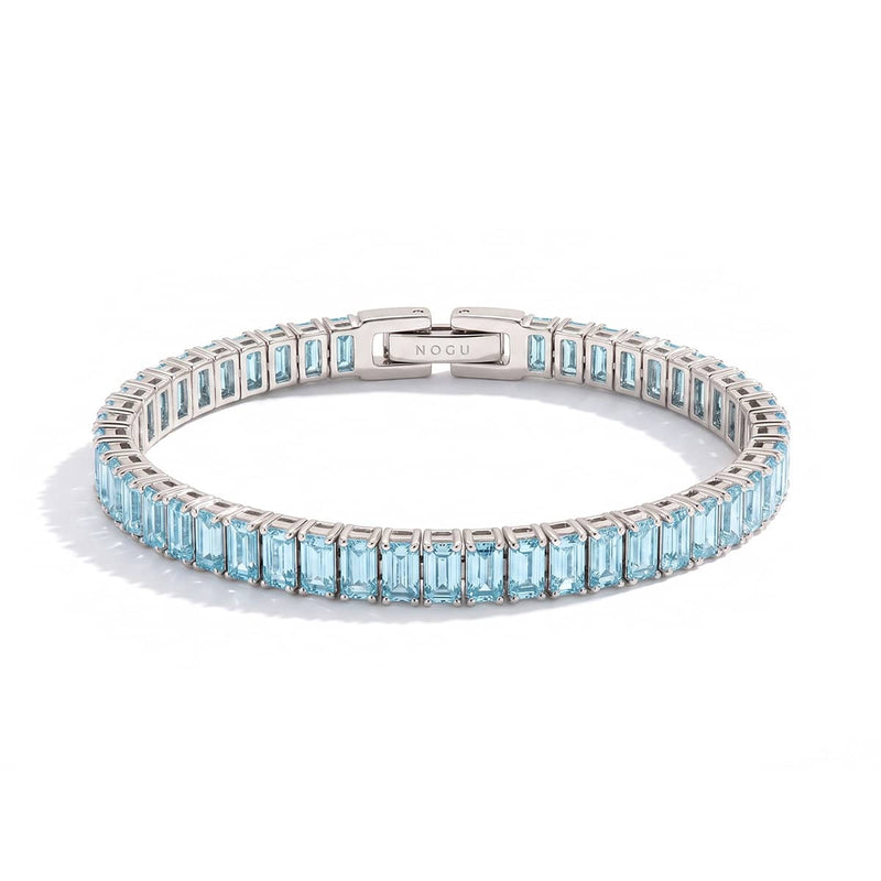 Baguette Aigue-marine Cristal coupé x Rhodium | Bracelet de tennis