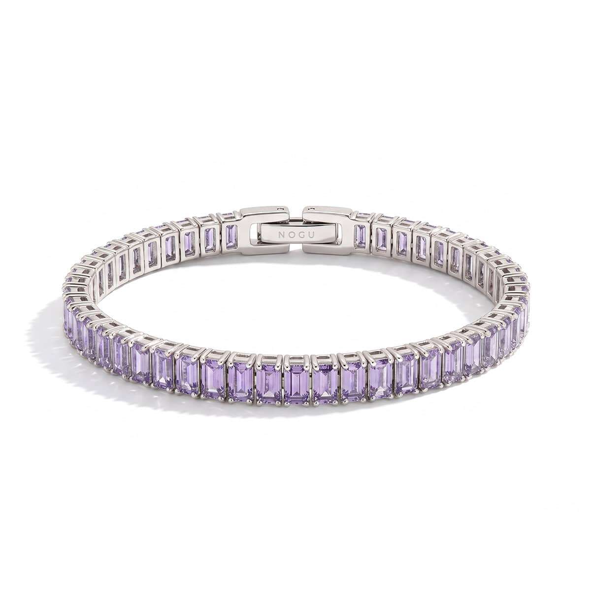Cristal taillé Baguette Améthyste x Rhodium | Bracelet de tennis