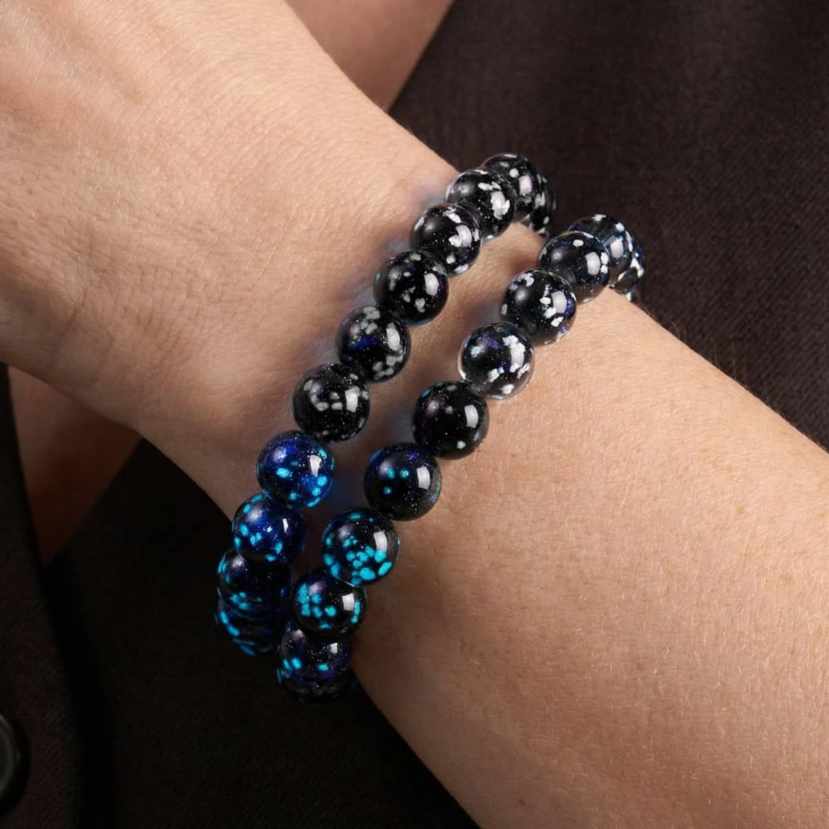 Bracelet en verre Firefly | Argent sterling 925 | Noir absolu