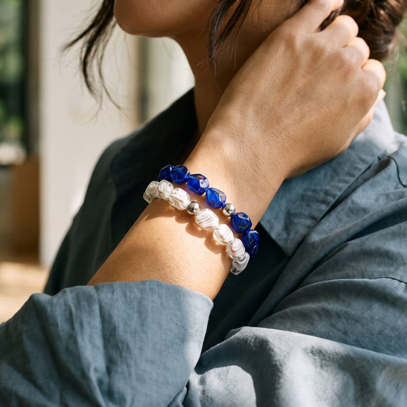 Sapphire Gem Glass Bracelet 2-Set